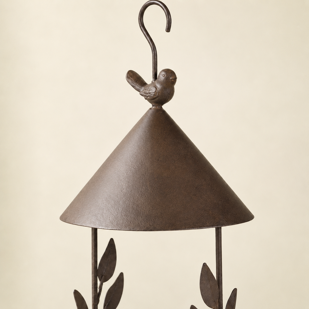 Iron bird feeder roof and hook detail