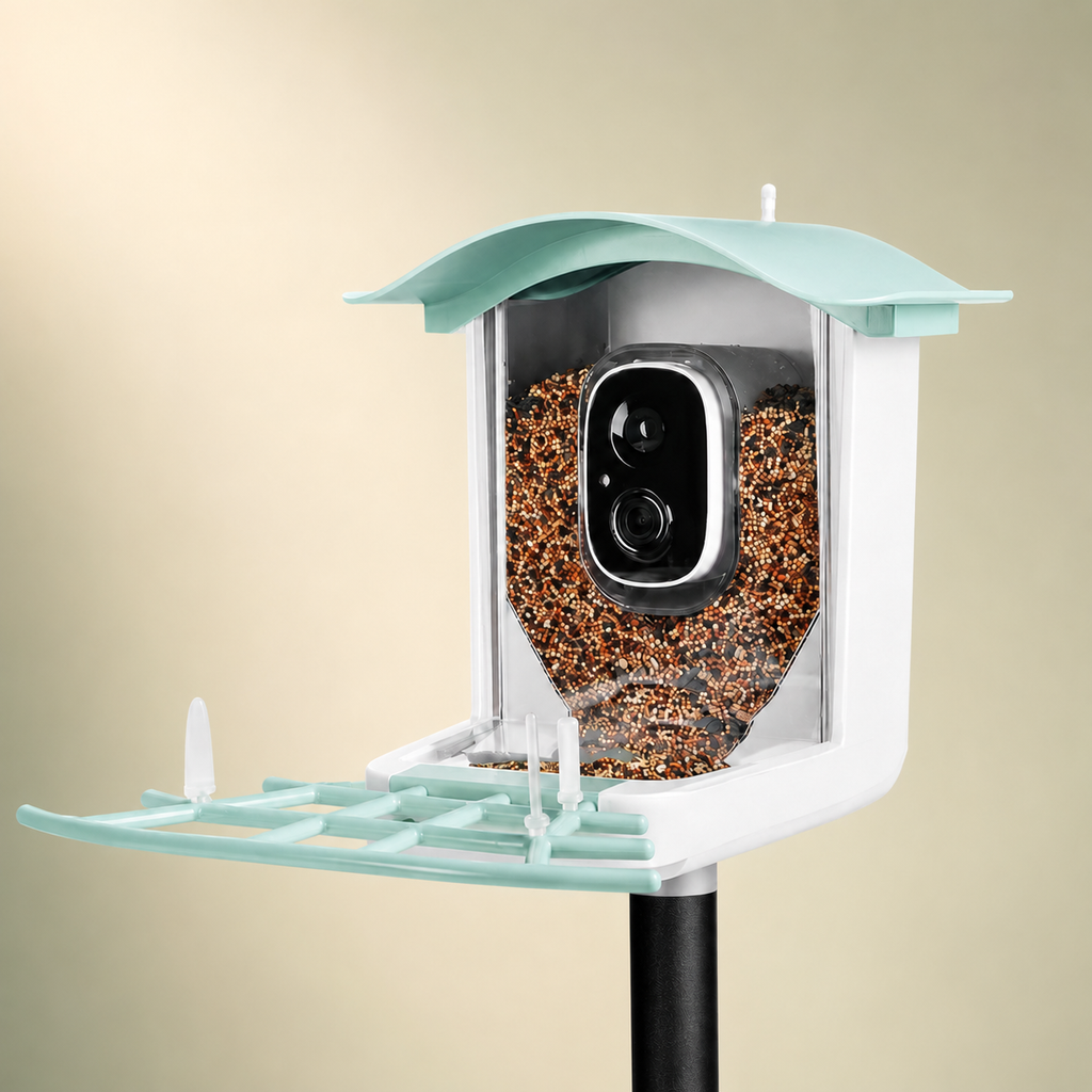 Solar camera bird feeder studio view